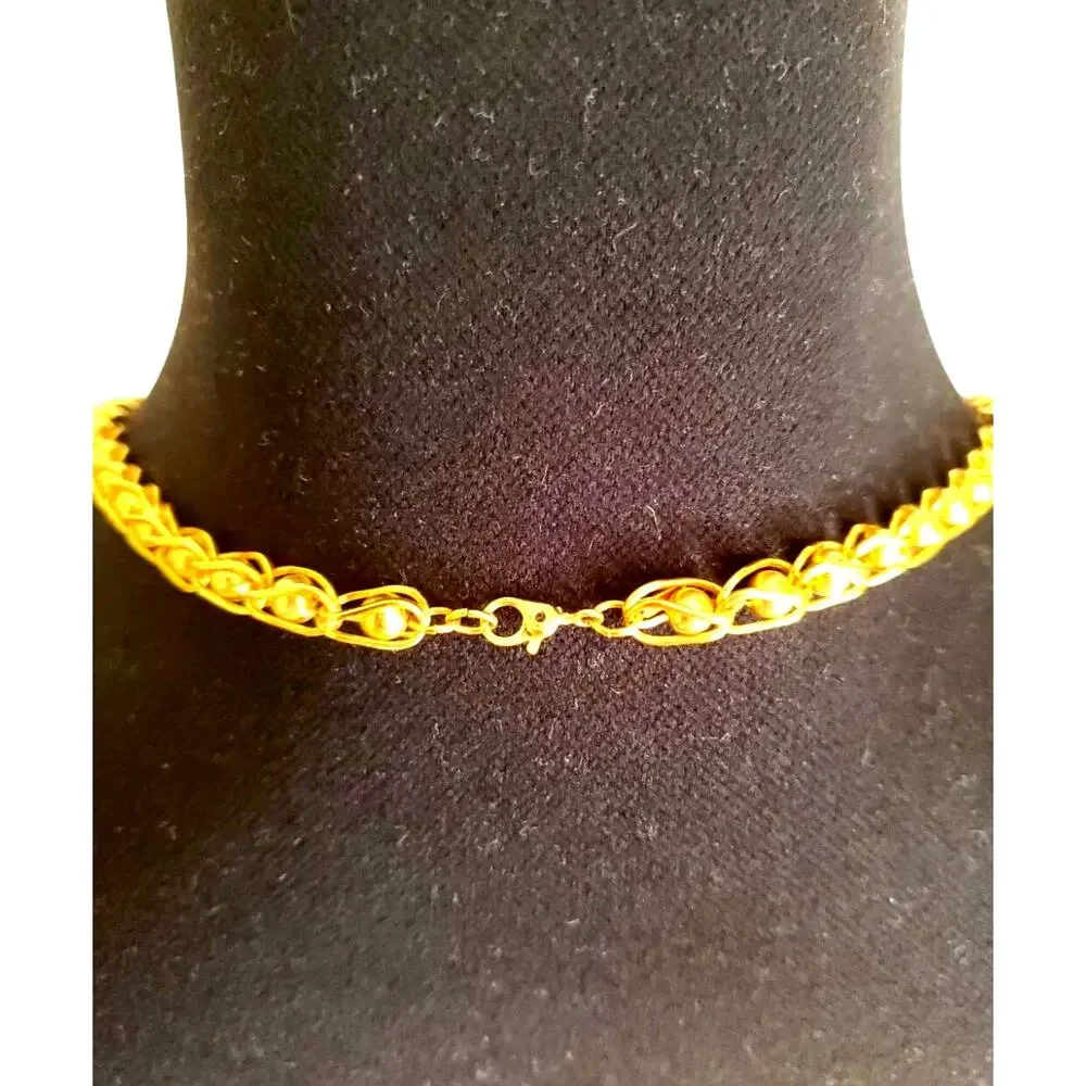 Monet Caged Ball Necklace Gold Link Chain Chunky Modernist Statement Vintage 80s - Picture 4 of 5